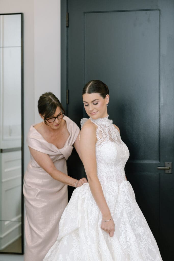 Bride in wedding dress at The Noelle Hotel downtown Nashville