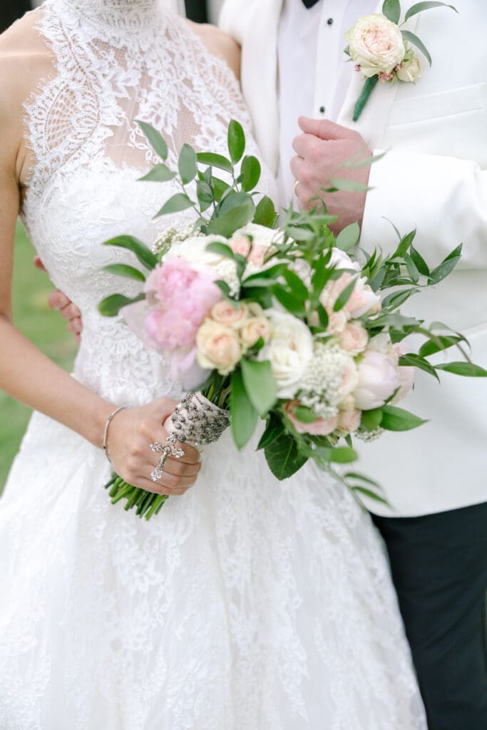 Rainy Nashville wedding day portrait of bride and groom downtown