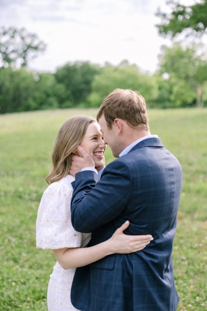 Couple laughing together during spring engagement session in Nashville Tennessee — O Happy Day Photo