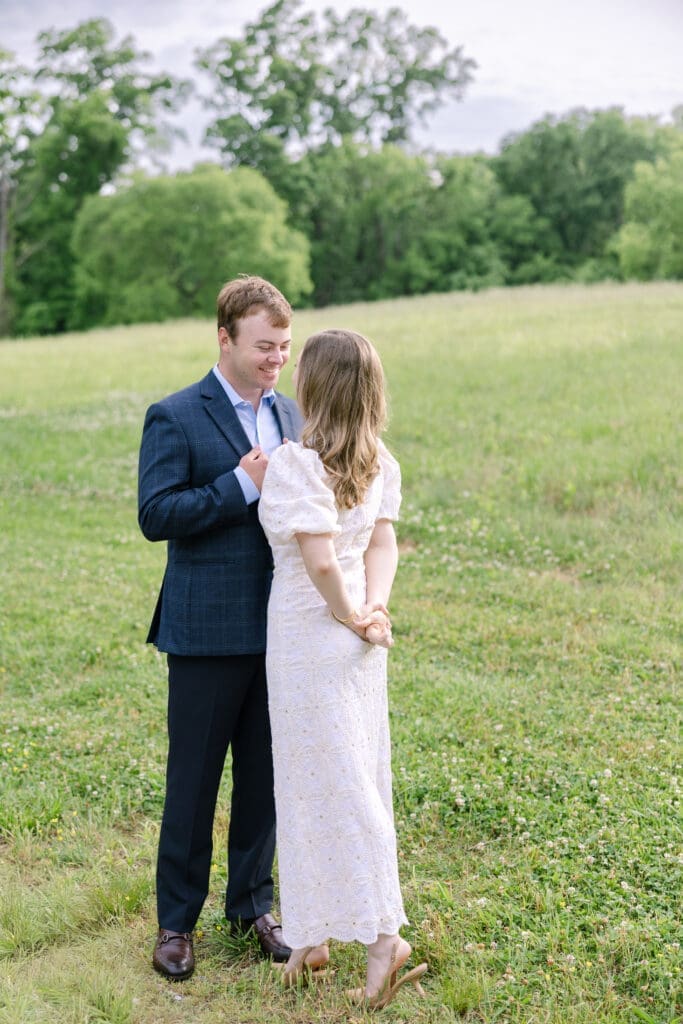 Light and airy engagement portrait of couple in Nashville Tennessee — spring engagement session photography