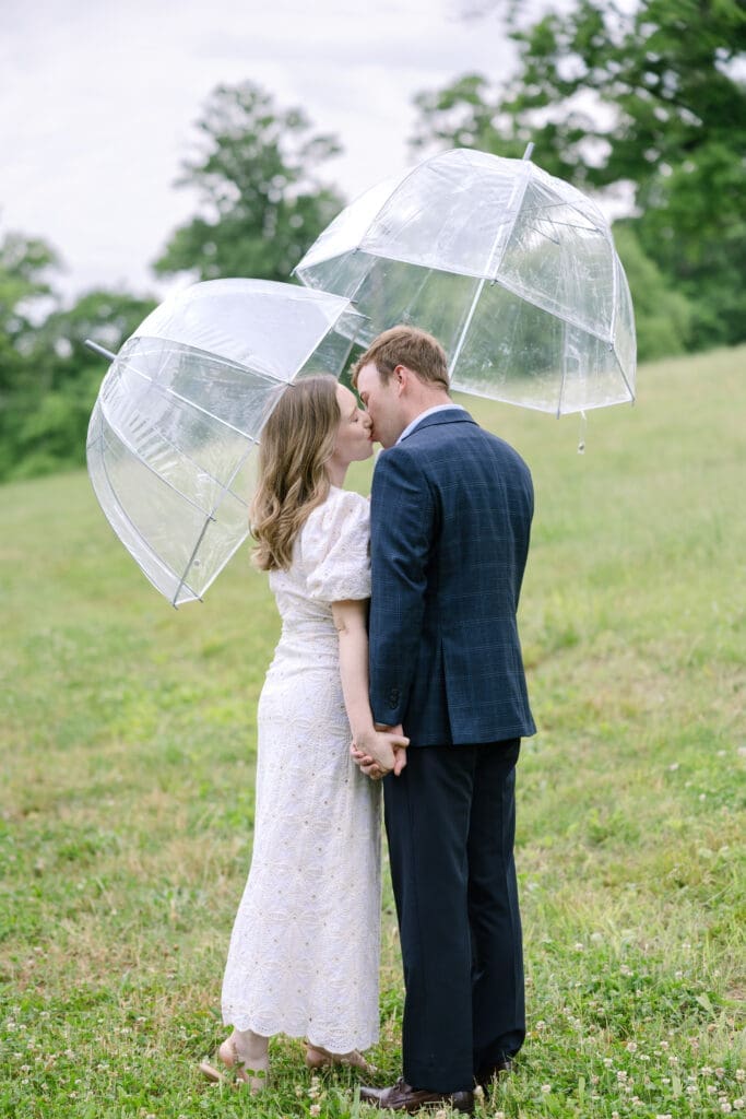 Smiling engaged couple embracing during spring Nashville Tennessee engagement photography session