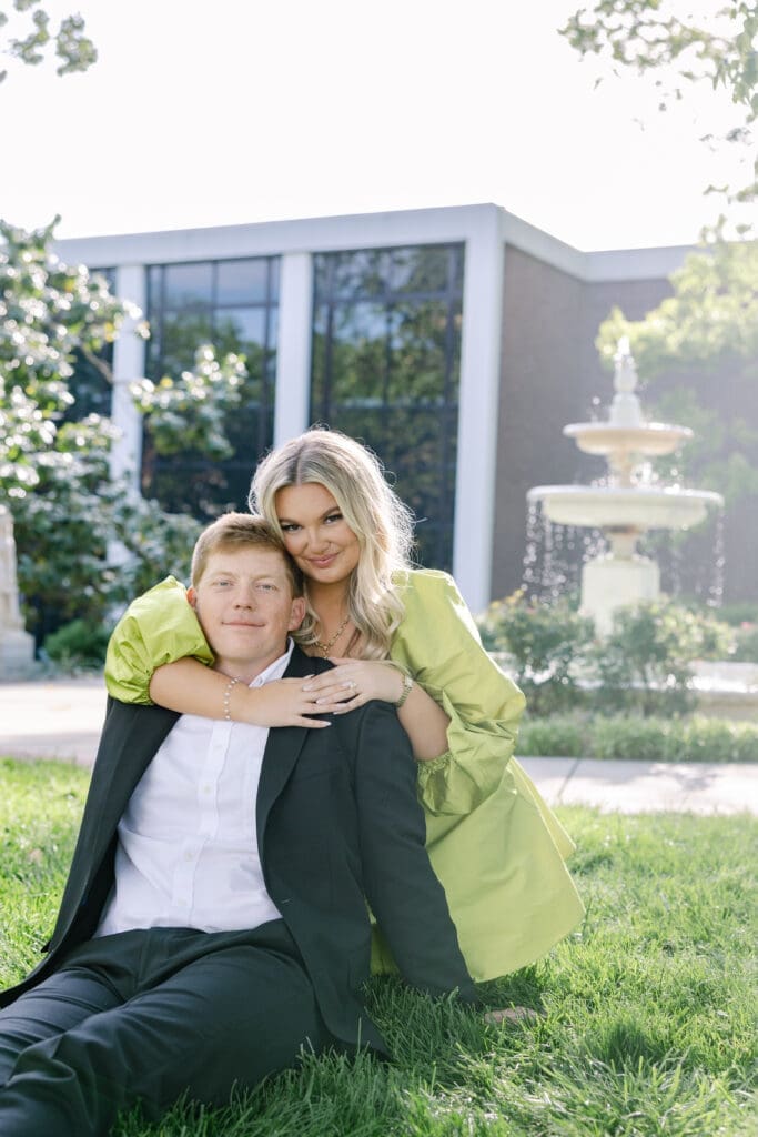 Nashville engagement photographer capturing couple at Belmont University campus during hybrid film and digital session