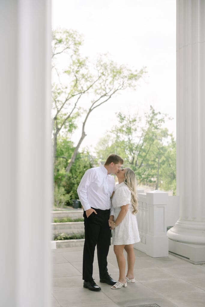 Katie and Matt sharing a quiet moment on Belmont University campus during their Nashville engagement session