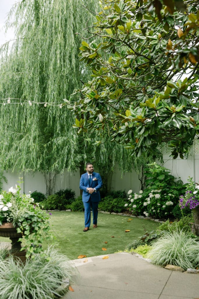 groom portraits at a beatiful May garden wedding at CJ's off the Square in Franklin, TN
