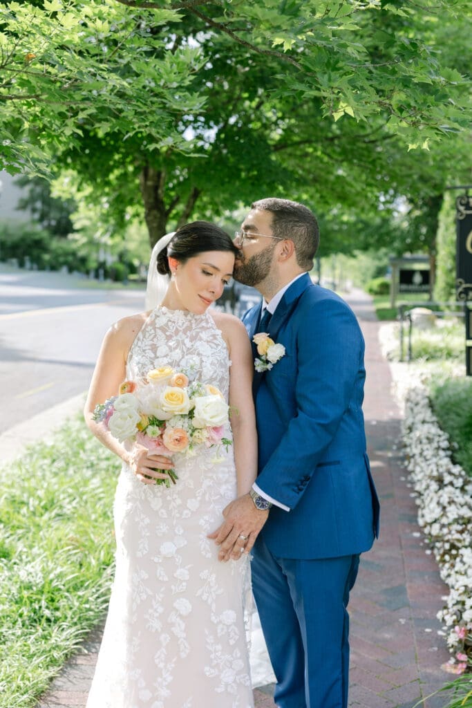 bride and groom portraits in downtown franklin, tn