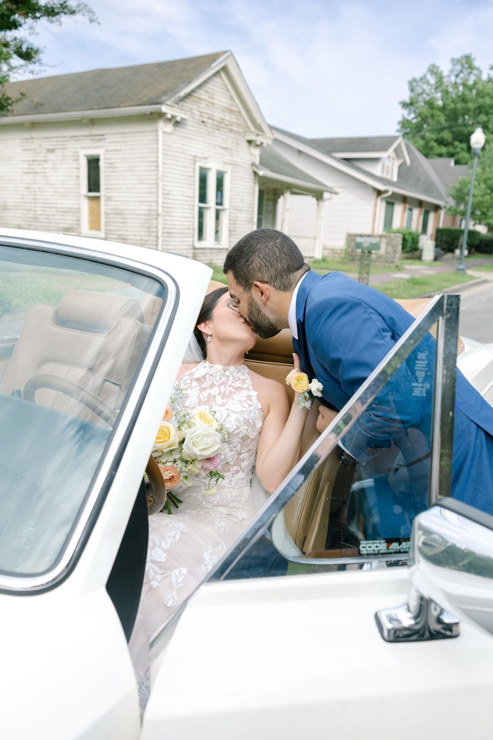 Vintage Rolls Royce wedding getaway car Franklin Tennessee wedding photographer
