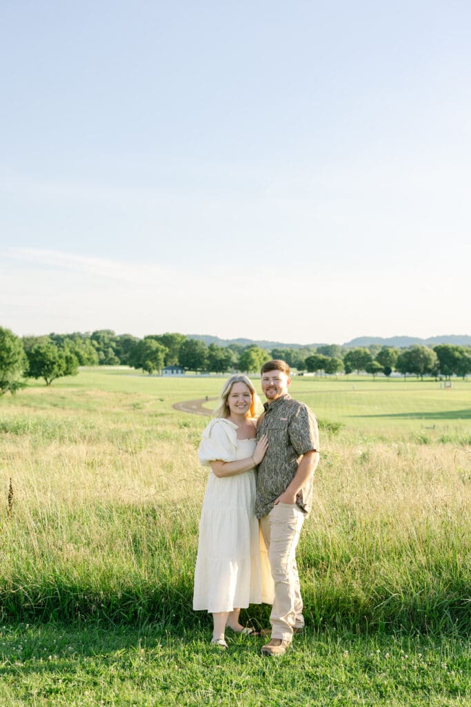 Tall grass field engagement session Harlinsdale Farm Tennessee