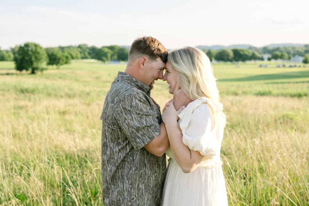 Tall grass field engagement session Harlinsdale Farm Tennessee