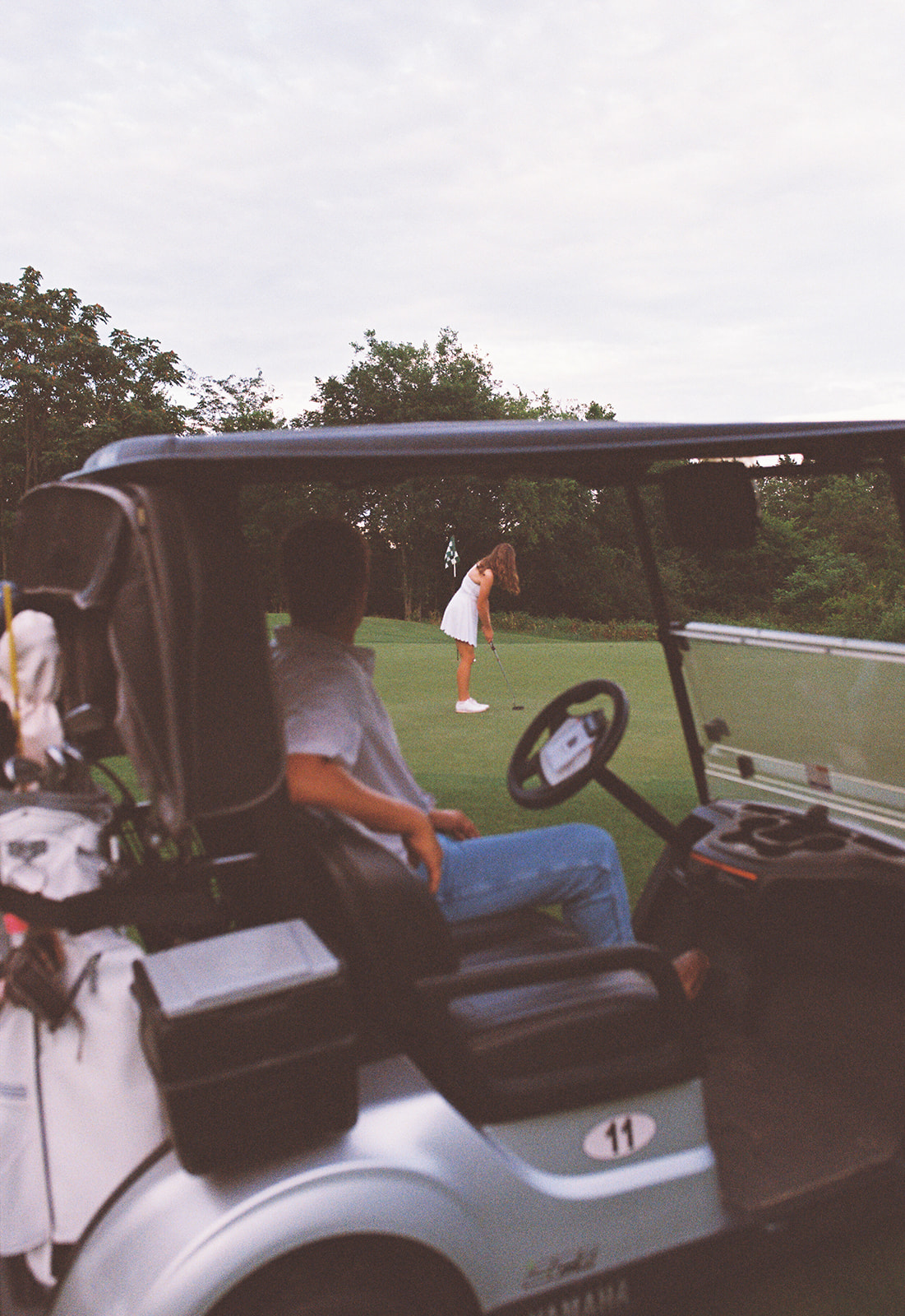 Eva and Nick's Champions Run Golf Course engagement session in Eagleville, TN — shot on digital and 35mm film by O Happy Day Photography. A playful, personal, golden hour session on one of Middle Tennessee's most gorgeous properties.