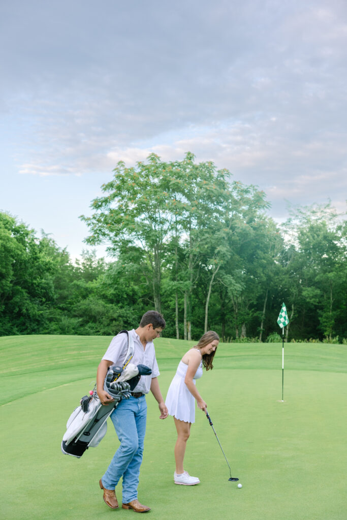 golf course engagement photos