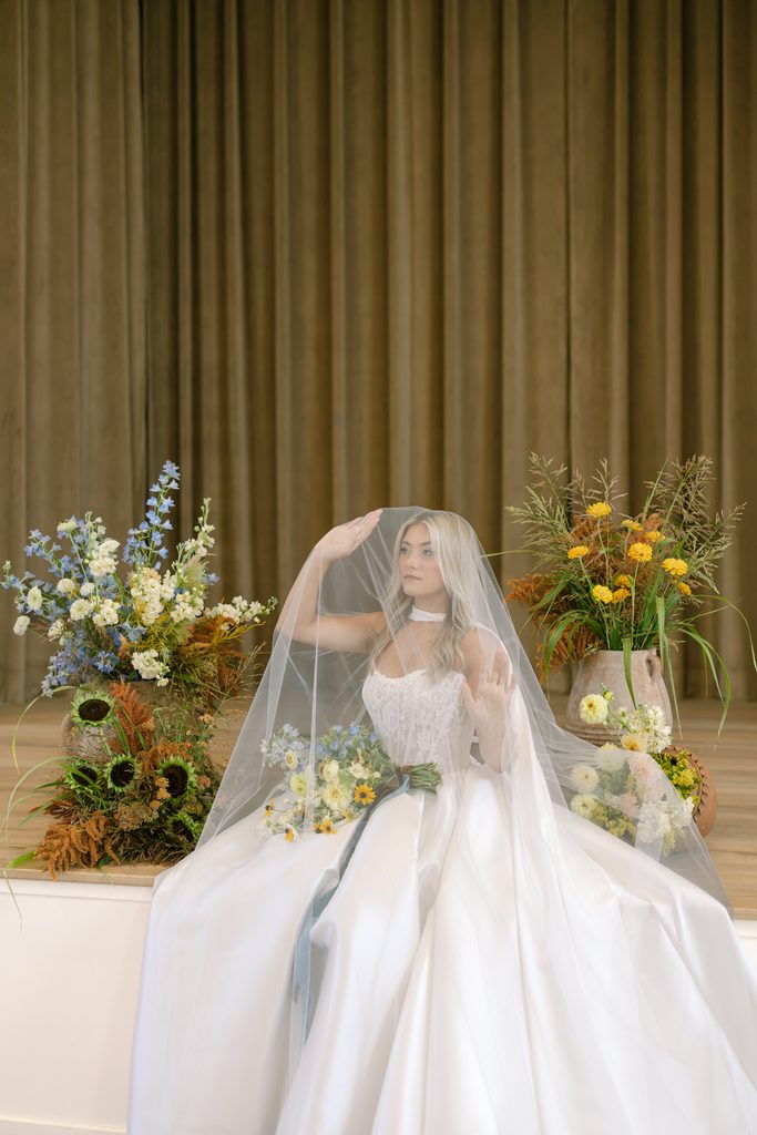Solo bride styled shoot featuring soft, romantic bridal fashion