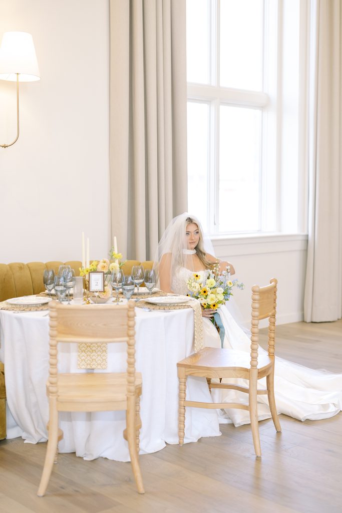 Solo bride styled shoot featuring soft, romantic bridal fashion